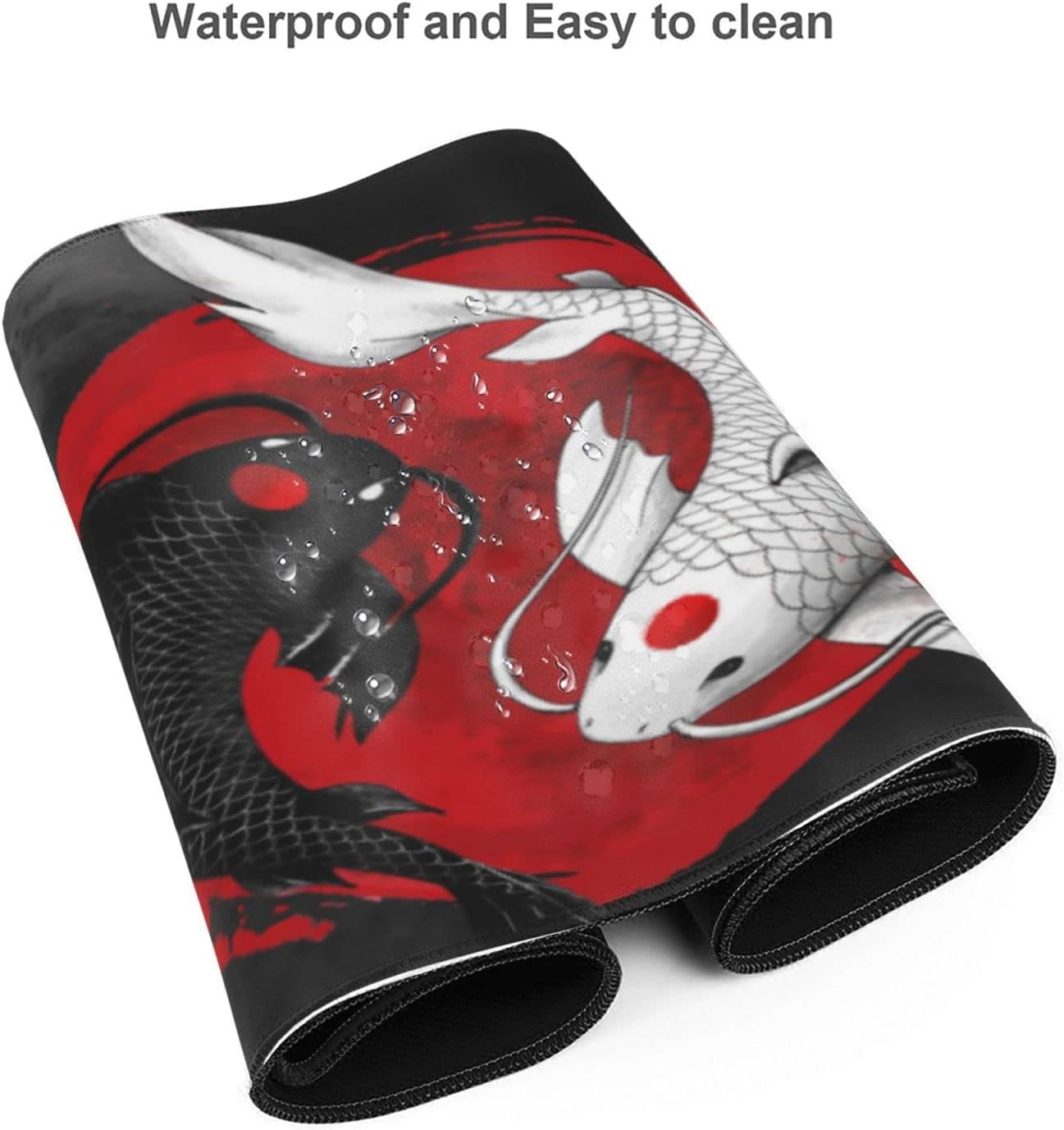 Alfombrilla de mouse japonesa con diseño de pez de carpa Yin y Yang Koi, color negro y rojo, XL extendida, base de goma antideslizante, borde