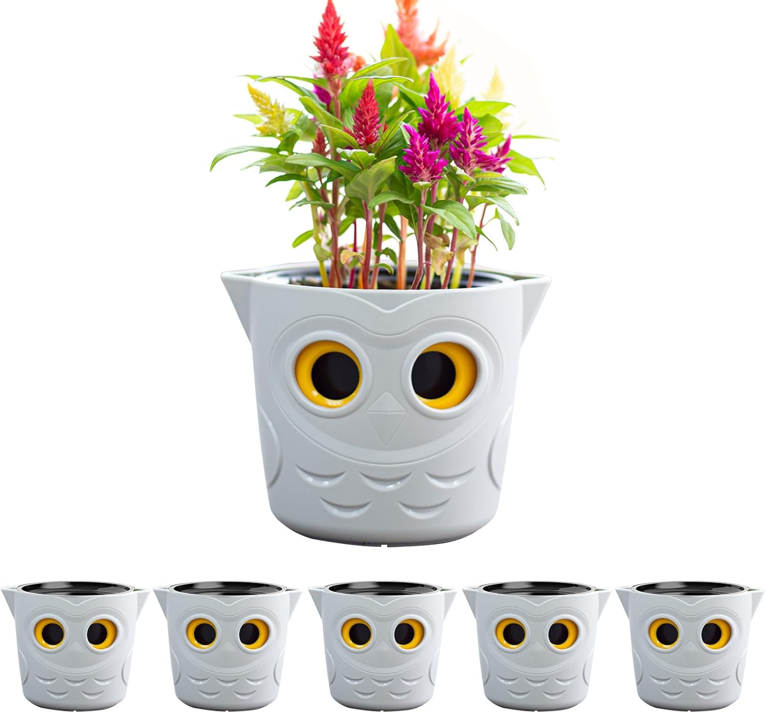 Restmo Paquete de 6 macetas de riego automático de 4 pulgadas para plantas de interior con indicador de nivel de agua de ojo de búho, bonitas