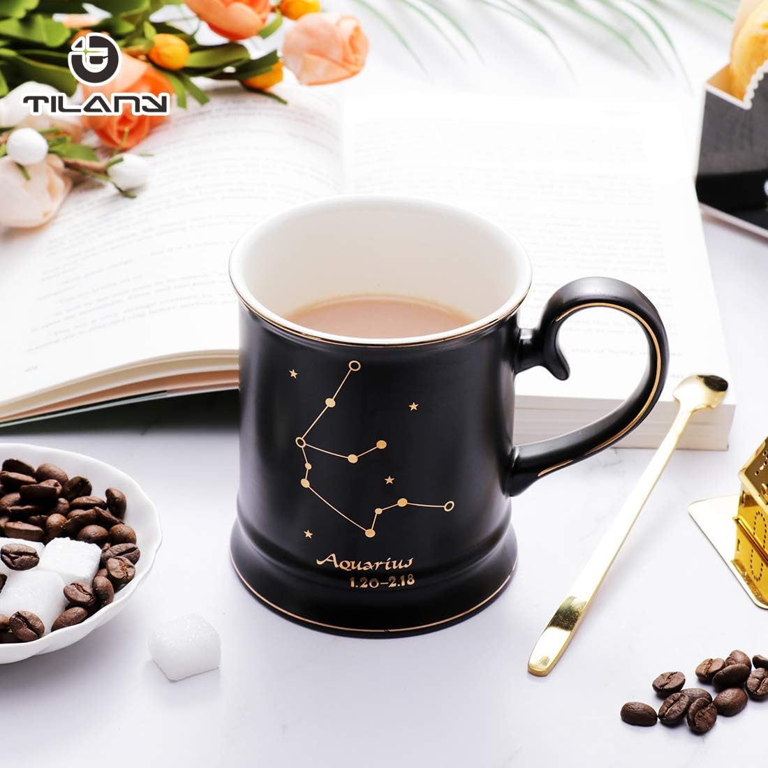 Adorable taza de café de cerámica  Hermoso juego de tazas de té de 14 onzas con infusor y cuchara a juego  Taza grande de cerámica  Apta para