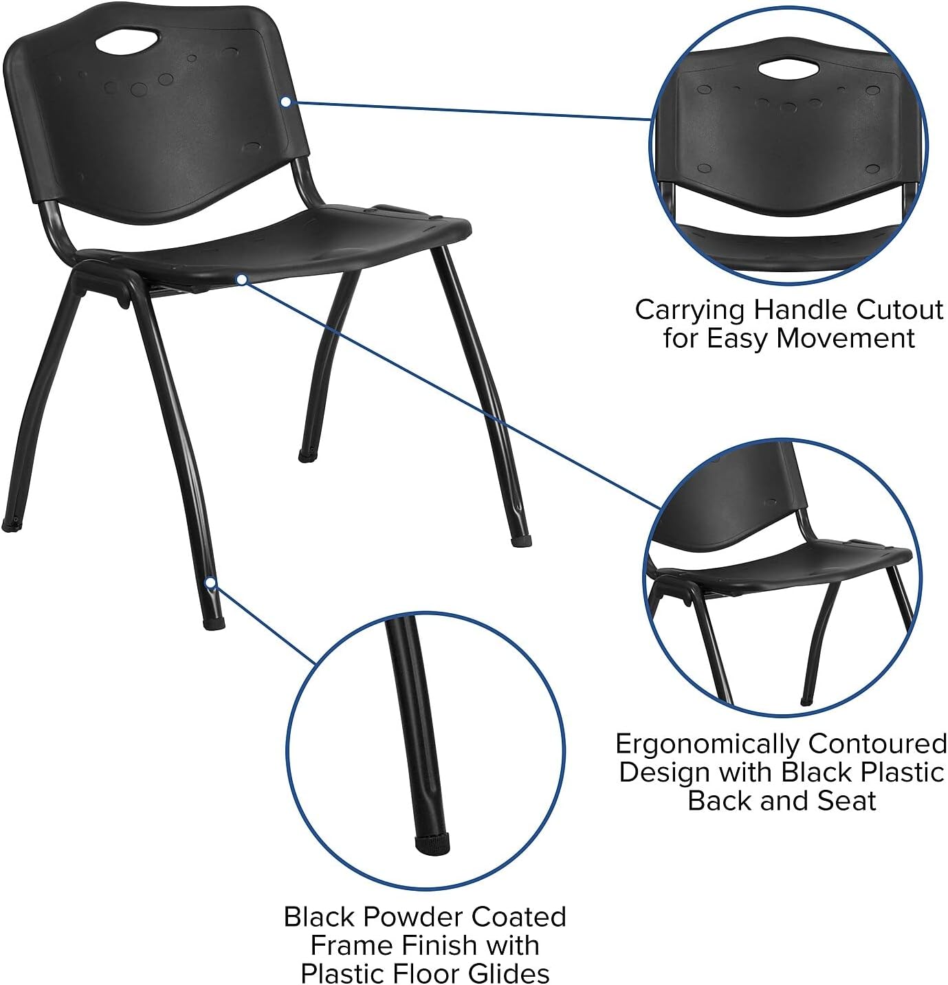 Hercules Series 880kg. Capacidad apilar silla de plástico negro con marco negro