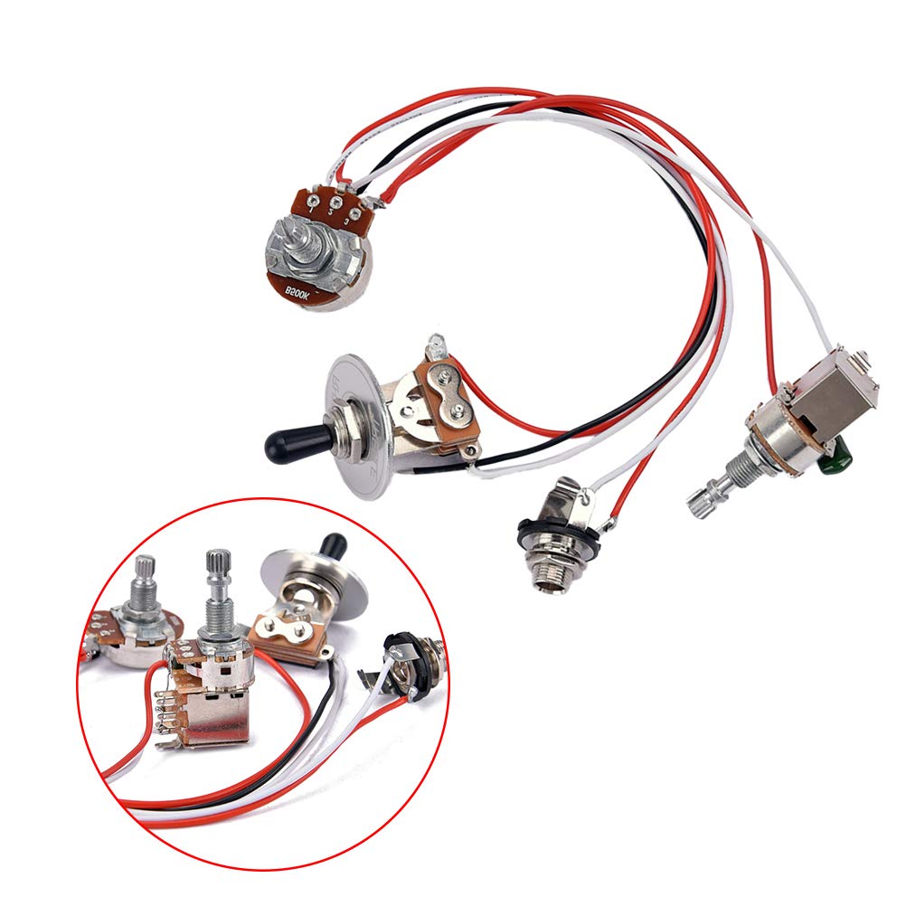 1 juego de arnés de cableado para guitarra eléctrica, kit precableado de 3 vías, 1 volumen, 1 tono, potenciómetro de 500 K