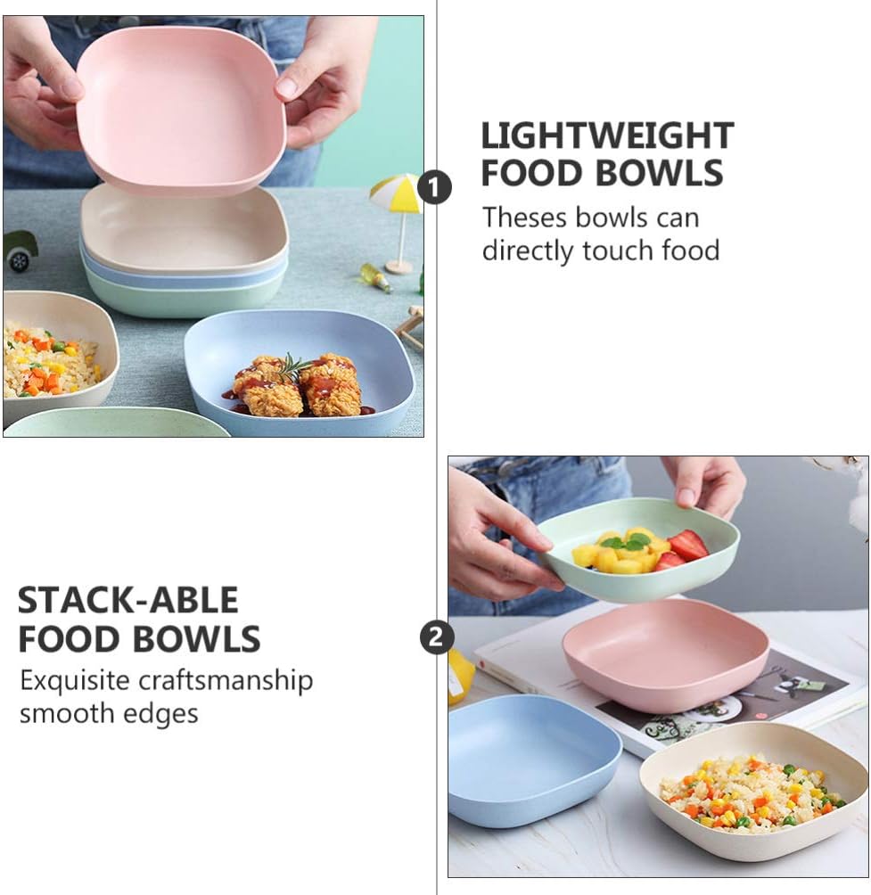 Juego de 4 cuencos cuadrados para cereales, cuencos pequeños de plástico para cocina, cuencos poco profundos de 6 pulgadas para sopa, ensalada,