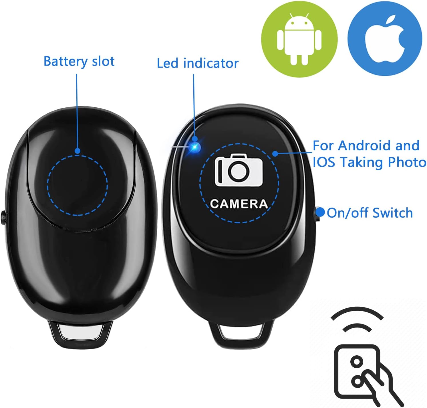 Control remoto para cámara de teléfono (paquete de 2) para fotos y videos, cámara inalámbrica con disparador remoto compatible con iPhoneteléfono