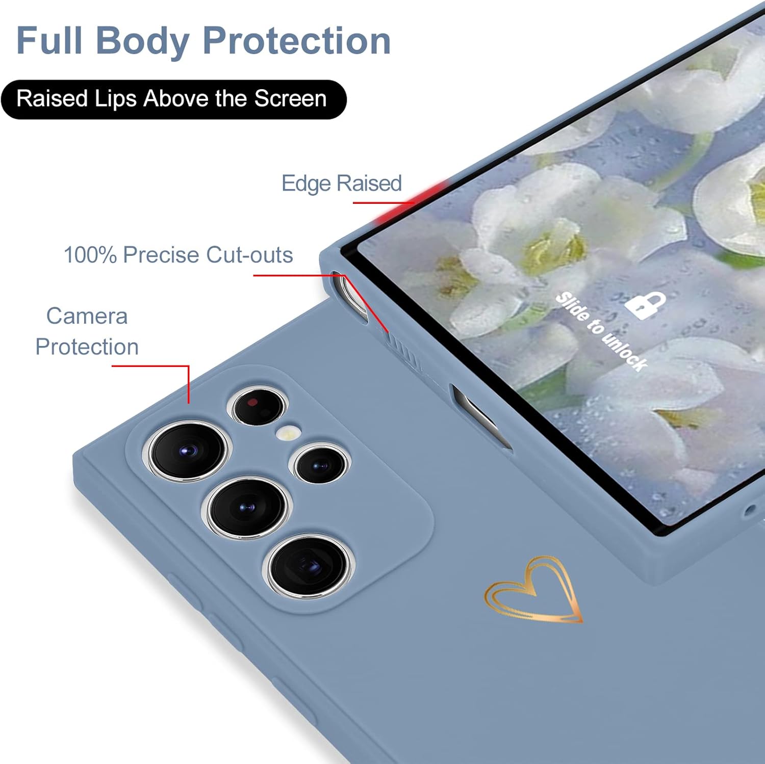 Funda para Samsung Galaxy S22 Ultra, bonita funda delgada a prueba de golpes con soporte de carga inalámbrica y protección, azul y gris