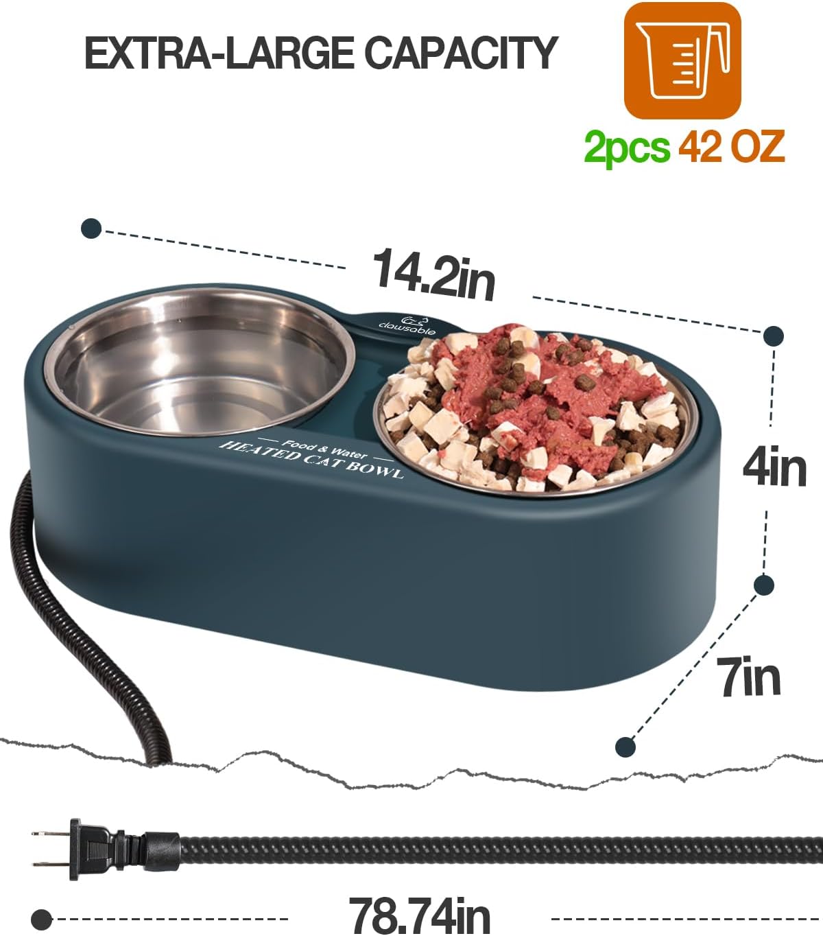 Cuenco de agua caliente para gatos con calefacción para exteriores, de gran capacidad, proporciona alimentos y agua no congelantes en invierno,