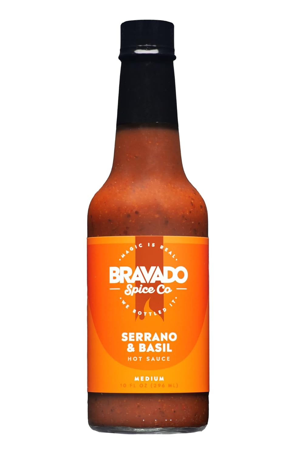 Bravado Spice Salsa picante serrano y albahaca sin gluten, vegana, baja en carbohidratos, salsa picante paleo, totalmente natural, botella de salsa