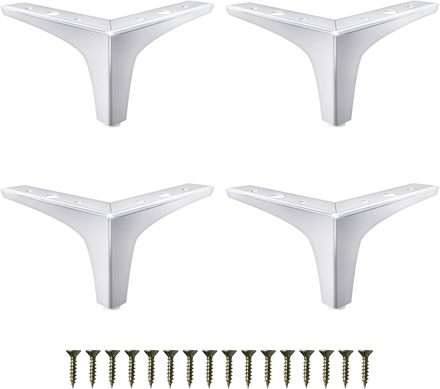 GOSCHE Juego de 4 patas de metal para muebles de 4 pulgadas, patas de sofá plateadas pulidas cromadas, patas triangulares de repuesto de estilo