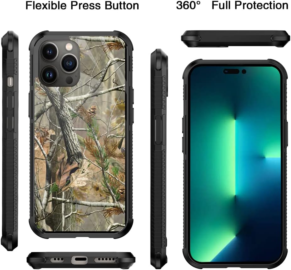 Funda compatible con iPhone 14 Pro Max, diseño de camuflaje verde hoja para hombres y niños, patrón de moda, parte trasera de policarbonato duro y