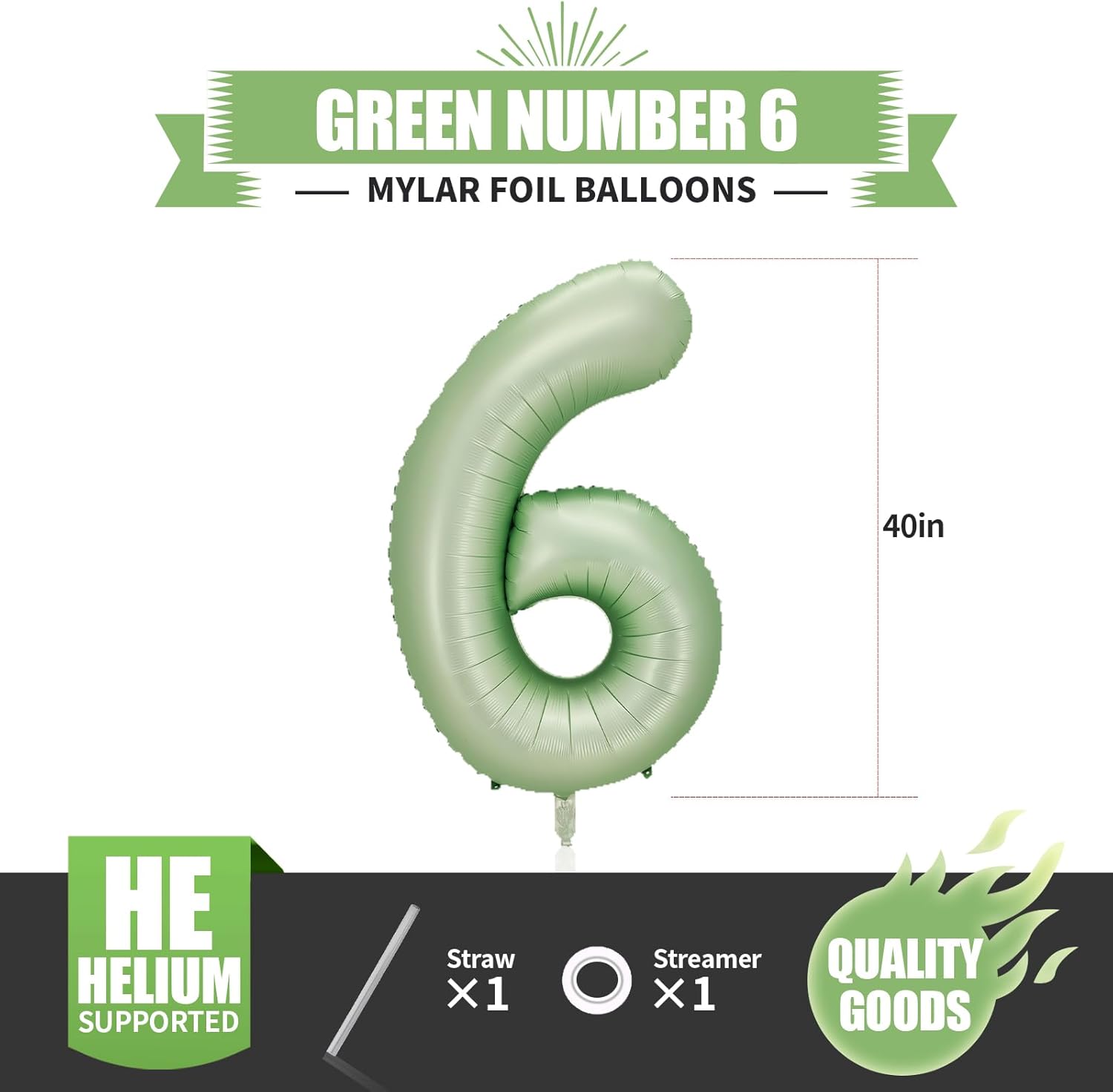 Globos verdes con el número 6 de 40 pulgadas, suministros para fiesta de cumpleaños de niñas y niños, globos verde oscuro 6 para decoraciones de