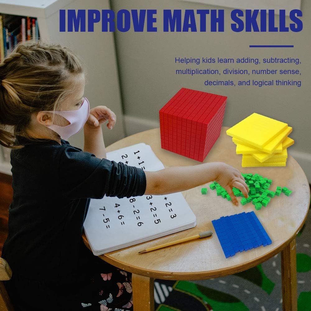 Base Diez Bloques para Matemáticas Tempranas, Cubos Educativos Conteo de Juguetes y Matemáticas en Homeschool, Cubos de Matemáticas para Habilidades