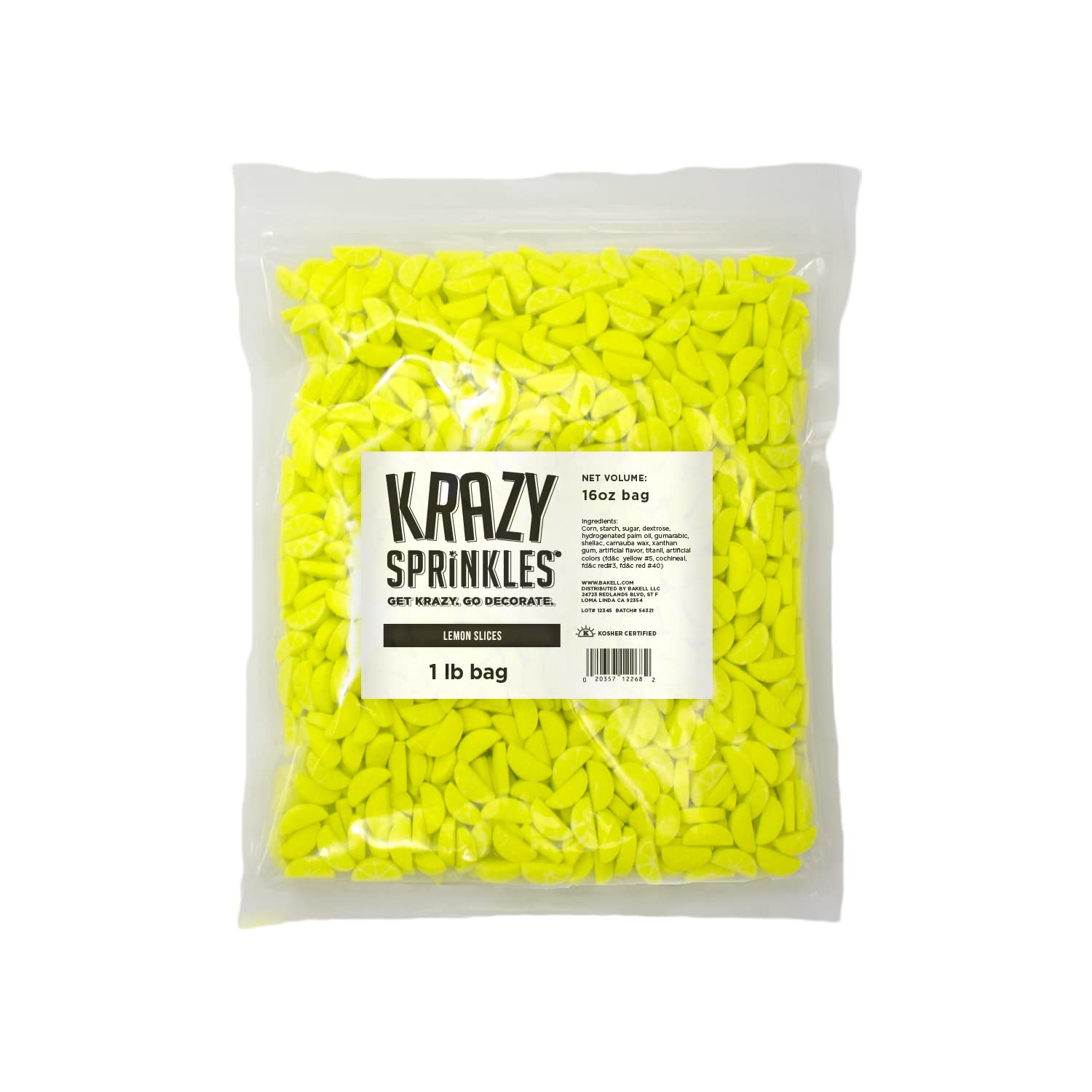 BAKELL Krazy Sprinkles – Gránulos con forma de rodajas de limón, 100% comestibles de grado alimenticio, sin gluten, sin nueces, para pasteles,