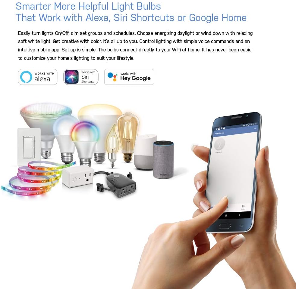 Feit Electric OM60927CAAG 60W equivalente WiFi regulable, no requiere concentrador, Alexa Google Assistant A19 Bombilla LED inteligente, 4.4