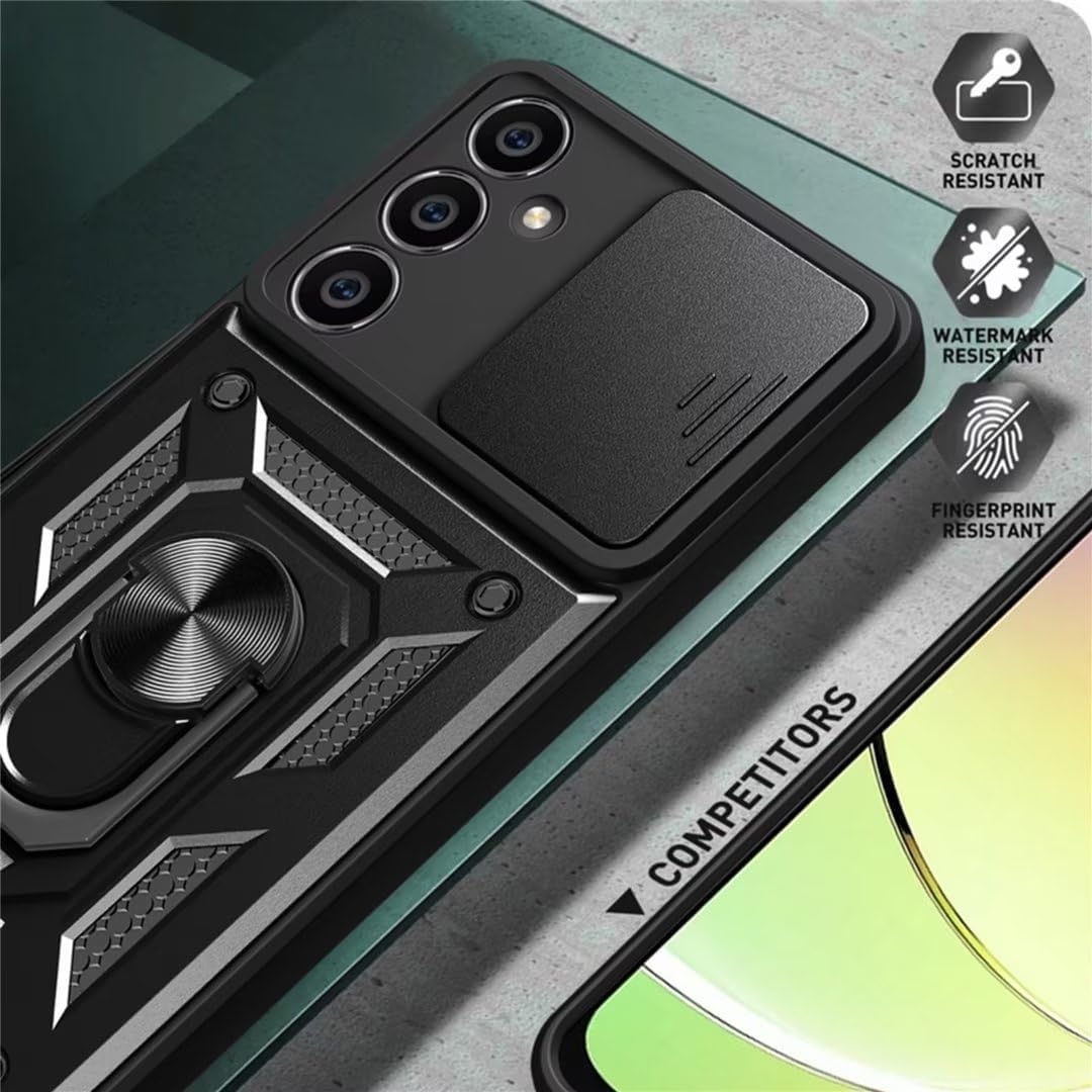 FCSWEET Compatible con fundas para cámara deslizante Samsung A32 4G, soporte de ventana de empuje de grado militar, anillo giratorio de 360, soporte