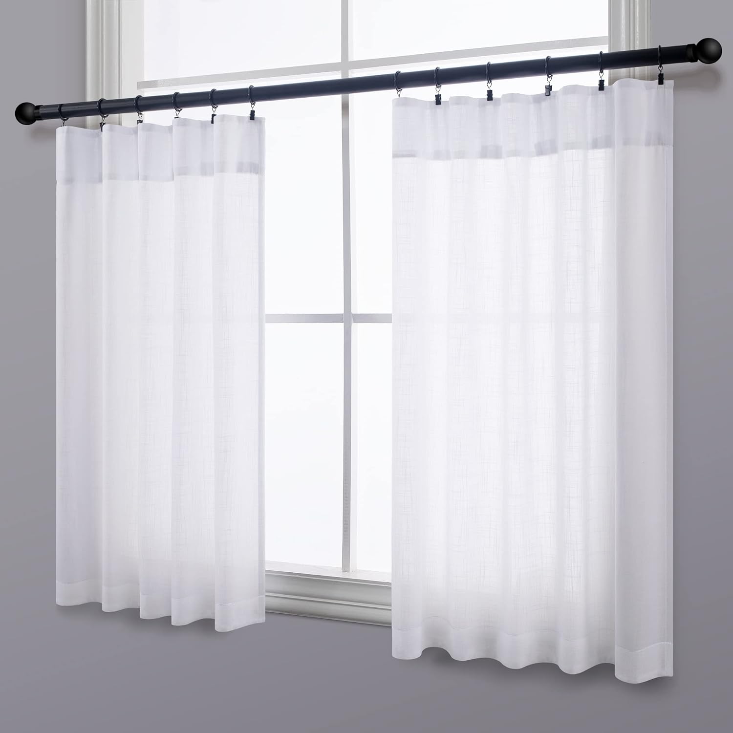 Cortinas blancas de cocina de 36 pulgadas de largo, juego de 2 paneles de media ventana, bolsillo trasero, cortinas de café de nivel pequeño,