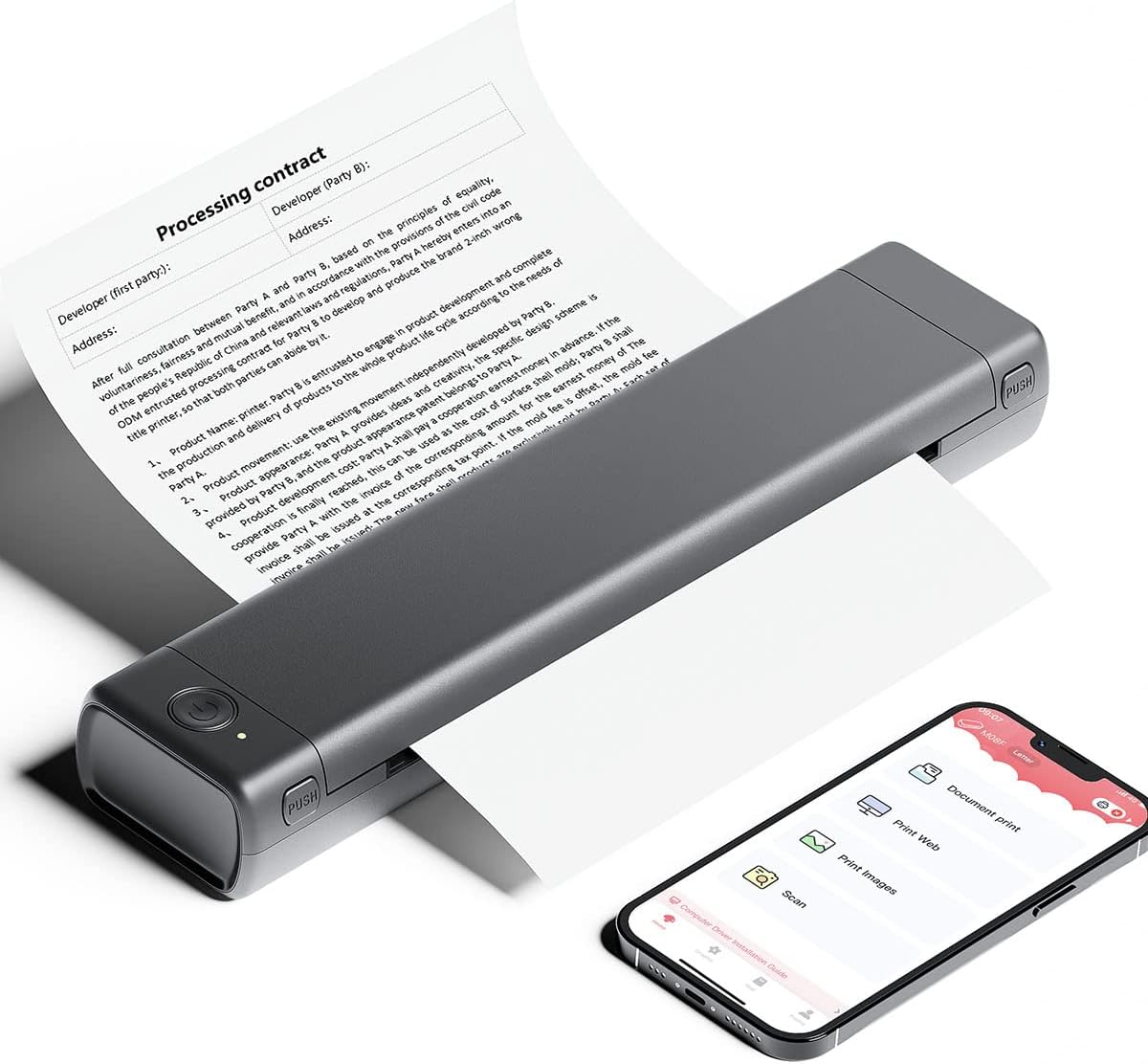 Phomemo M08F – Impresora portátil + papel térmico A4, 200 piezas, impresora Bluetooth inalámbrica para el hogar, negocios, M08F-A4, impresora