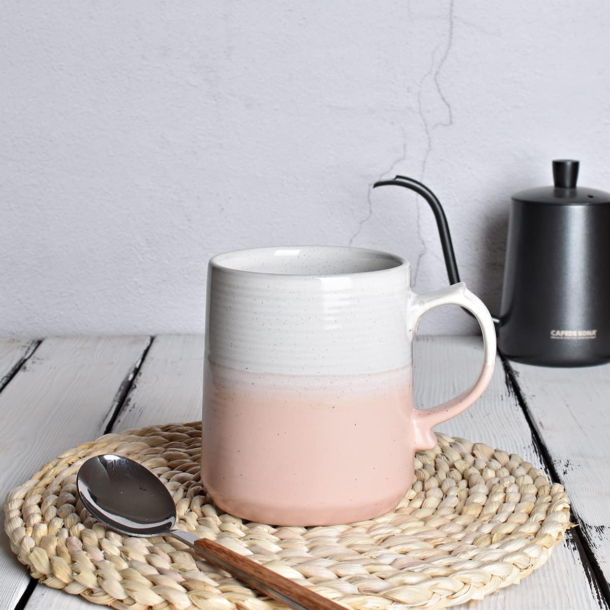 Bosmarlin Taza de café grande de cerámica, taza de té grande para la oficina y el hogar, apta para lavavajillas y microondas, 1 unidad (rosa, 1)