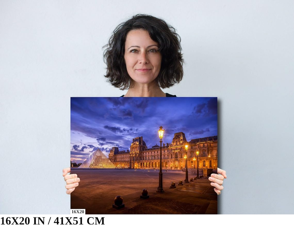 Louvre Pyramid, Paris Architecture Print, Paris Wall Art, Paris Travel Poster – PrintCanvasAcrylicMetal (Canvas Print, 16×20 Inches)