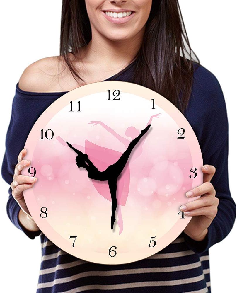 Ballet Girl Princesa Rosa Reloj de Pared Bebé Niña Bailando Reloj de Pared Bailarina Movimiento Pierna Silenciosa Cuarzo Niña Dormitorio Decoración