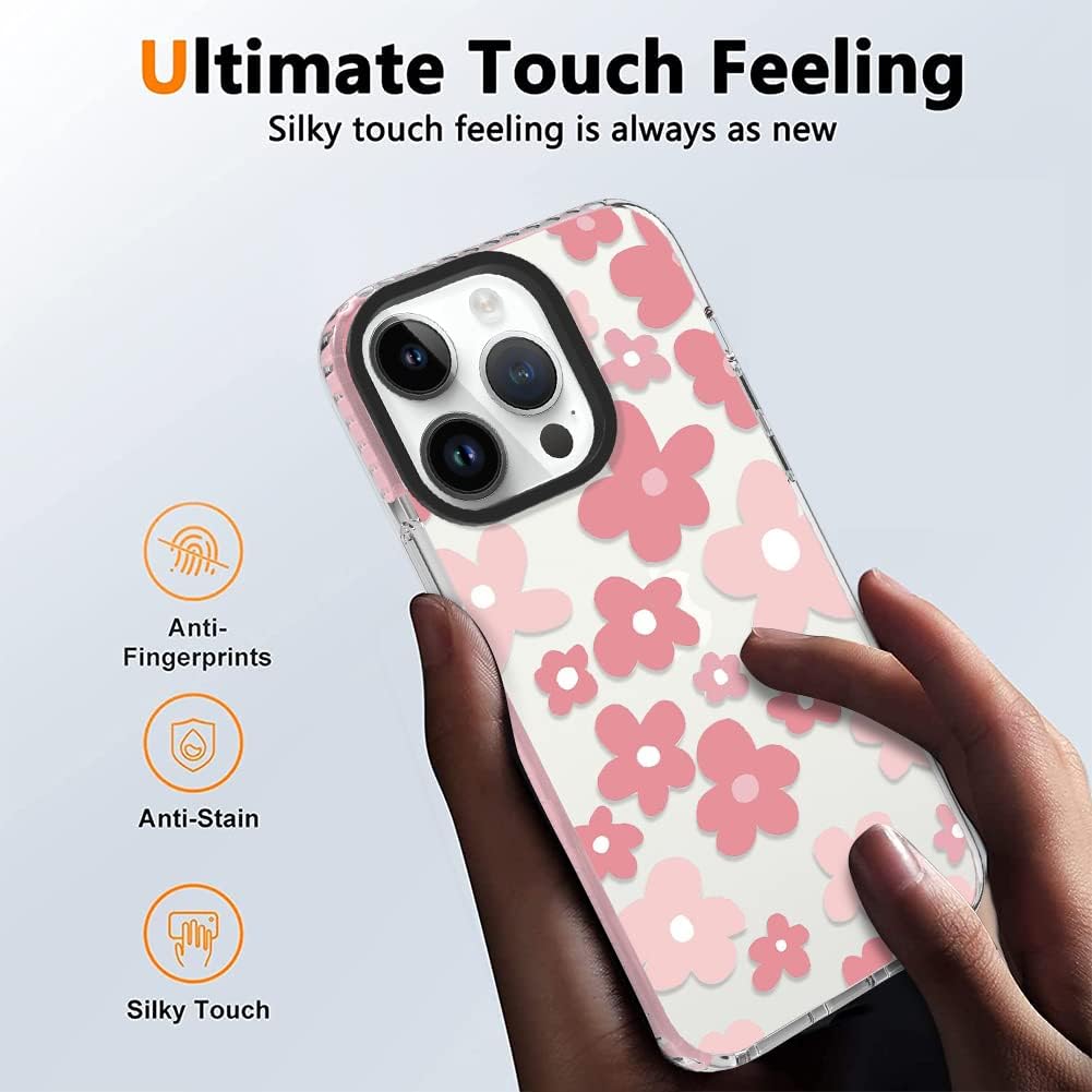 OOK Funda de cristal para iPhone 13 Pro Max de 6.7 pulgadas, bonito diseño de flores rosas para mujeres, Gilrs, TPU flexible protección a prueba de