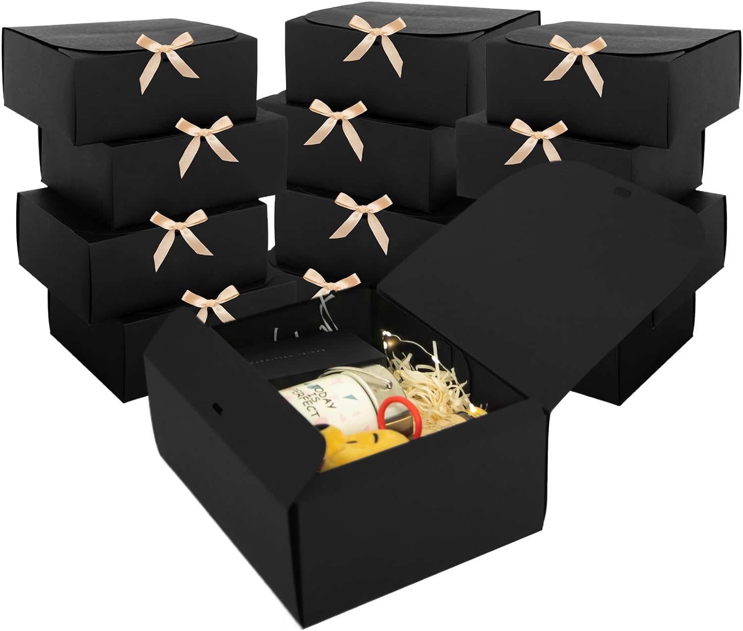 Paquete de 12 cajas de regalo con tapas, cajas de regalo con tapas a granel, caja de propuesta de dama de honor con cinta, cajas de regalo para