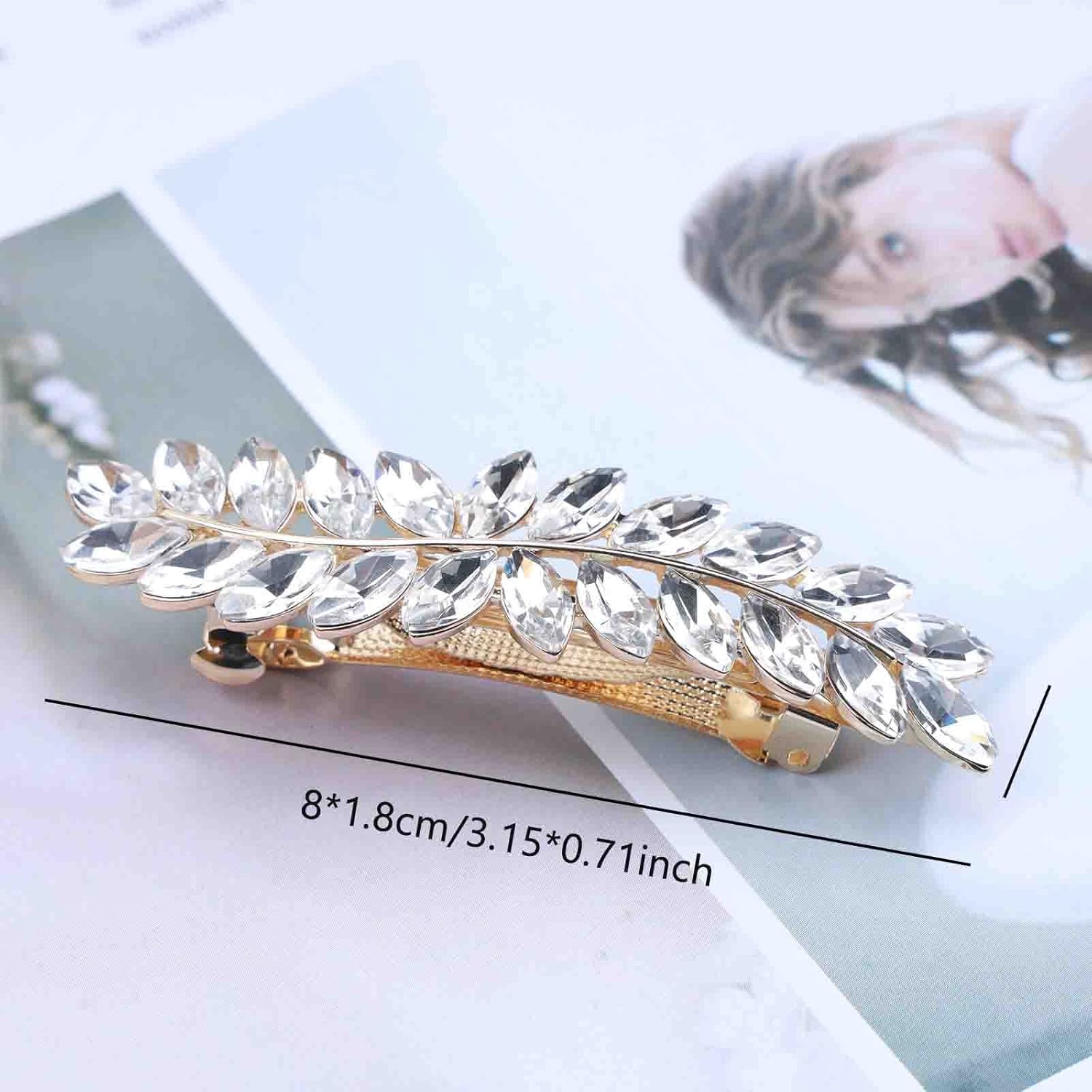 Clip de pelo bohemio de hoja de cristal brillante con diamantes de imitación para el cabello, horquillas para el cabello de hoja dorada, pasadores