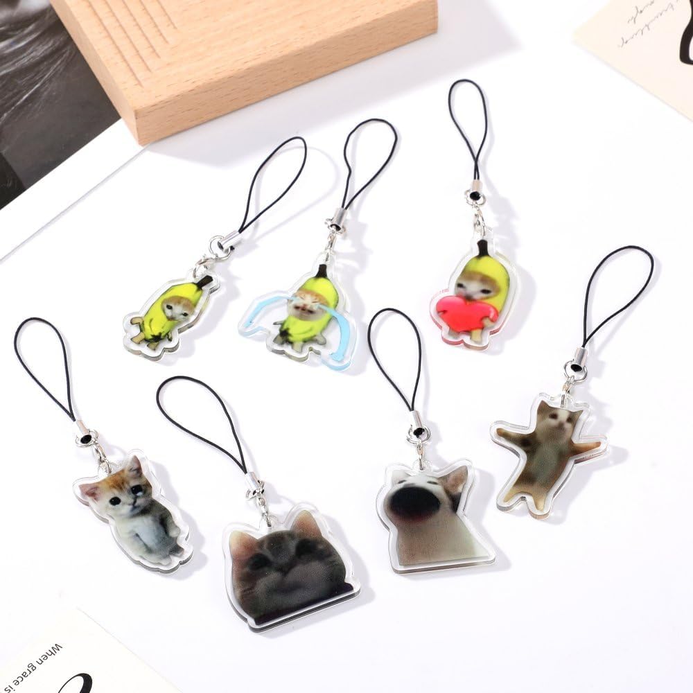 EXPHAIN 7 piezas de llavero con dije para teléfono con diseño de gato Y2k, lindo Kawaii para teléfono, correa estética, Acrílico, No es una piedra