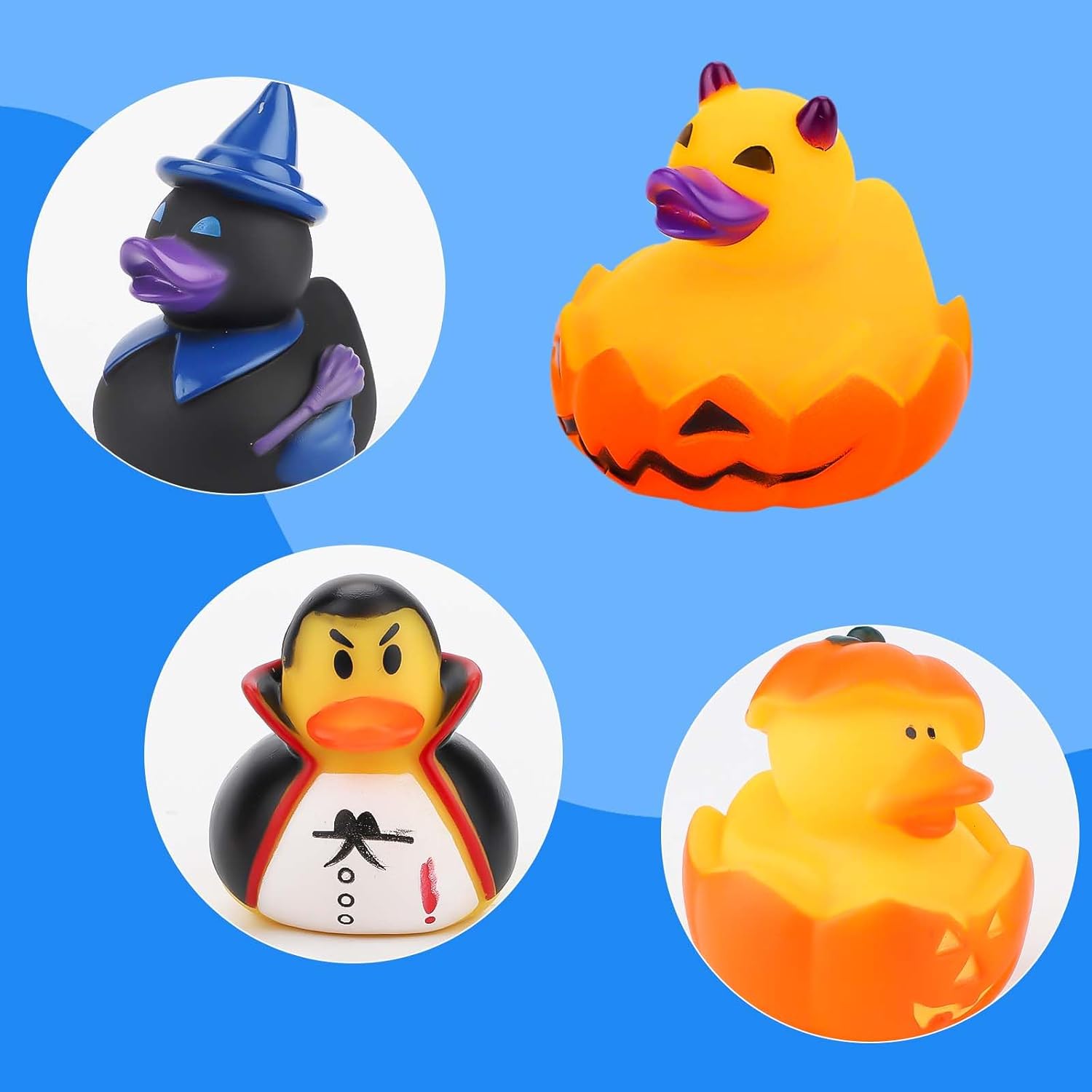 12 patos de goma de Halloween, patos de goma con temática de Halloween, juguete de pato de baño surtido, juguetes divertidos de pato para decoración