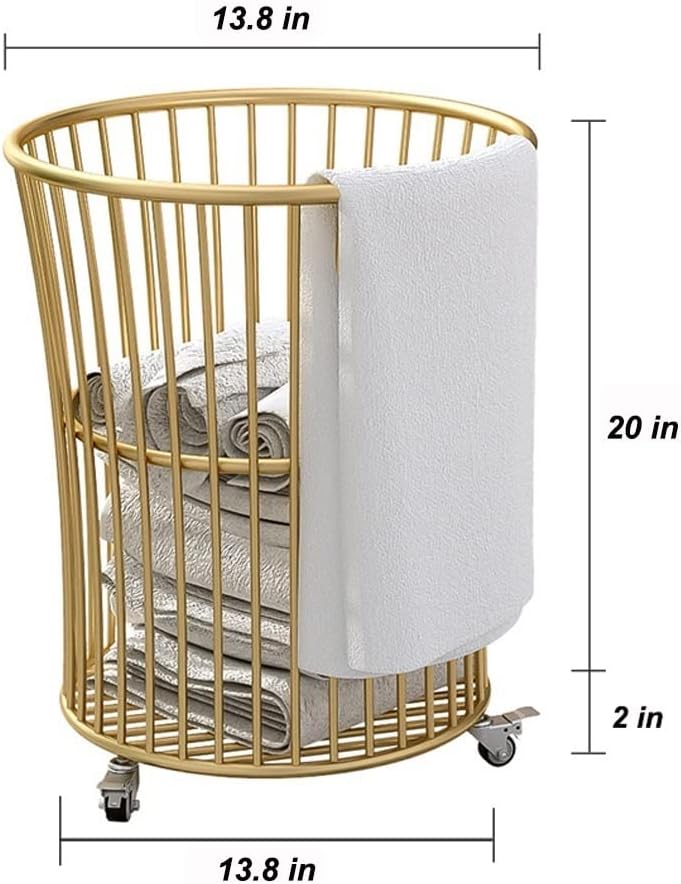 Cesta de lavandería con ruedas, cesta de metal para almacenamiento de ropa, para sala de estar, baño, dormitorio o dormitorio de los niños, color