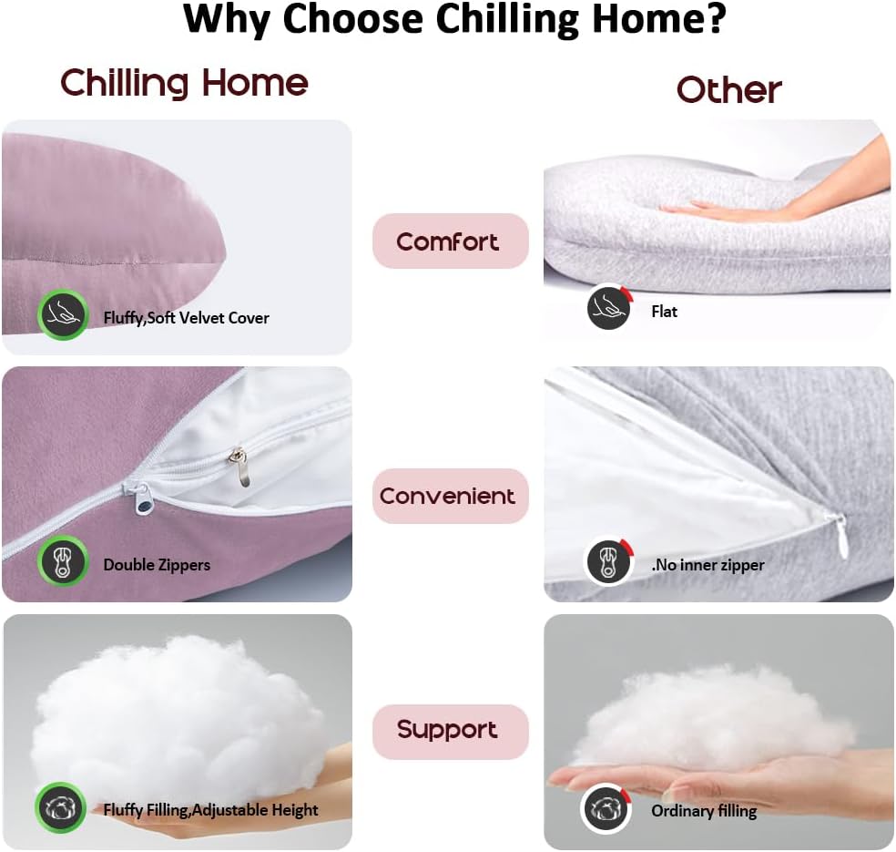 Chilling Home Almohadas de embarazo, almohadas de embarazo para dormir en forma de U, almohada de cuerpo completo, almohada de maternidad de 58
