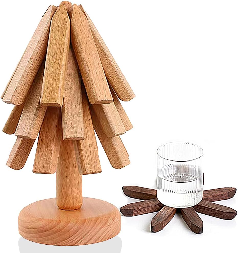 Tapete de madera con diseño de árbol de madera anticalor, antideslizante, duradero, almohadillas calientes de madera de cocina, almohadillas