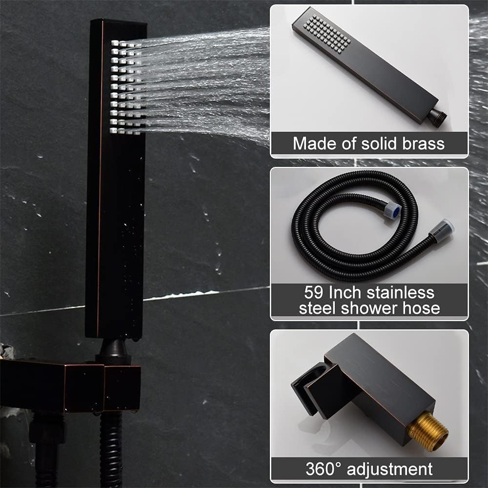 AYIVG Sistema de ducha de bronce aceitado con 3 chorros corporales de baño, cabezal de ducha atomizador de techo LED de 16 pulgadas con ducha de
