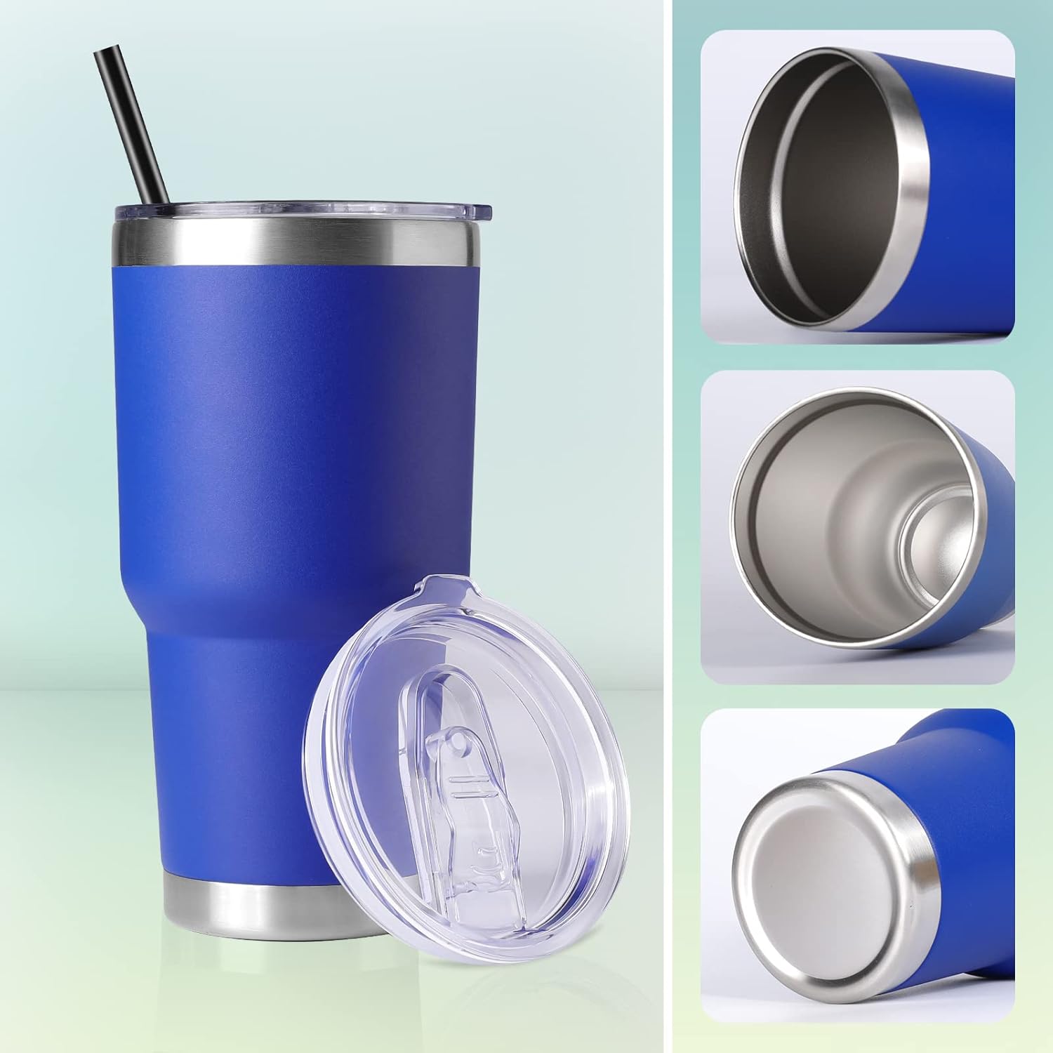 DOMICARE Vaso de 30 oz con tapa y pajita, vasos de acero inoxidable a granel, aislado al vacío de doble pared, taza para café de viaje, vaso
