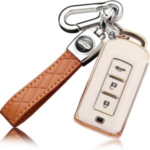 ontto para Mitsubishi Key Fob Cover Elegante Llavero con Keychian, Beige ontto para Mitsubishi Key Fob Cover Elegante Llavero con Keychian, Beige