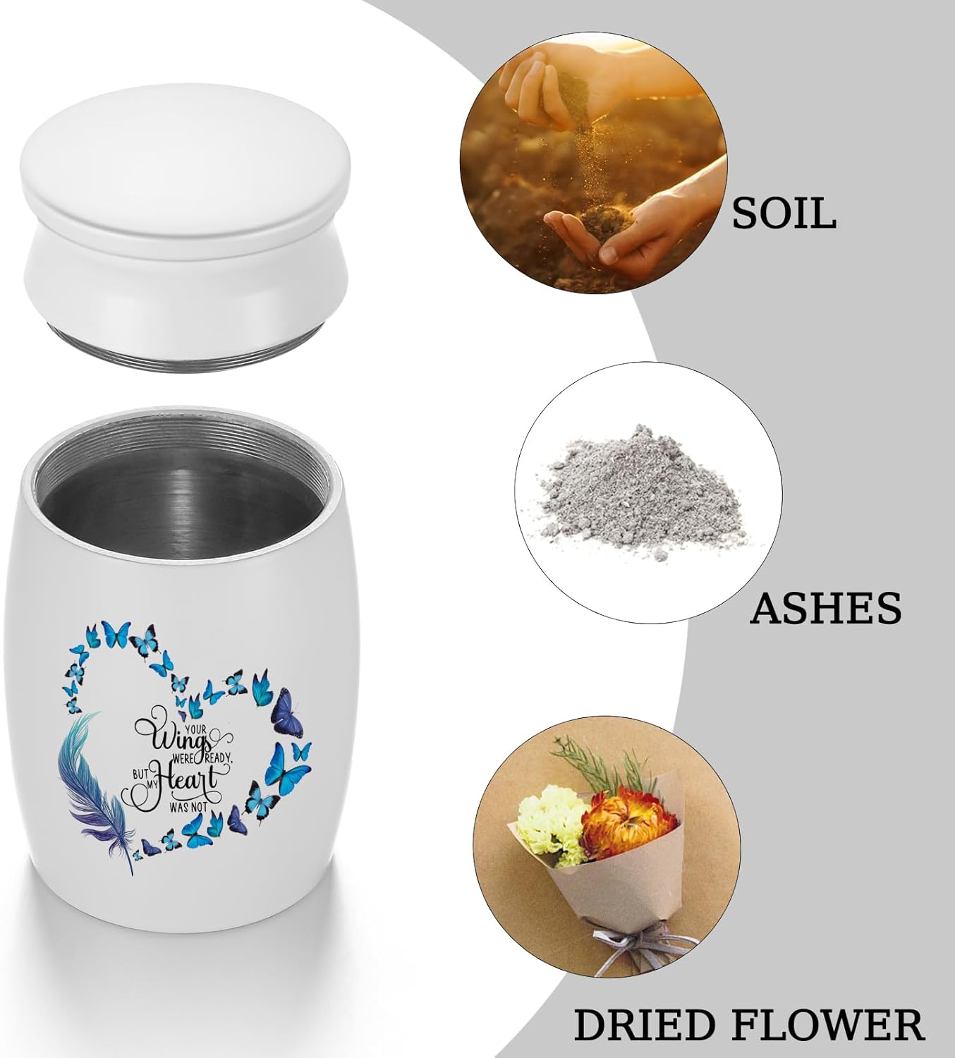 Urna pequeña para cenizas humanas de 3 pulgadas de mariposa, mini urna de recuerdo conmemorativo de aluminio, mini urna de cremación, urna funeraria
