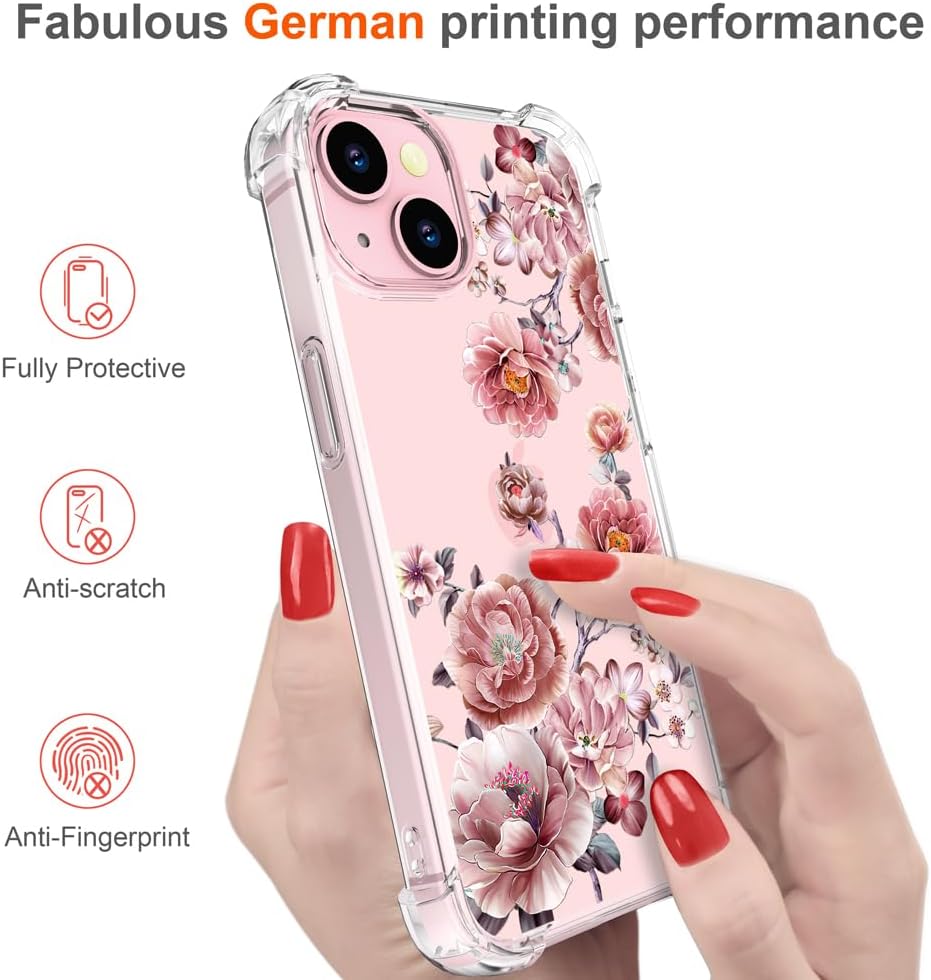 Funda para iPhone 15 Plus, diseño de flores y flores, diseño femenino para mujeres y niñas, compatible con iPhone 15 Plus, rosas coloridas y rosas