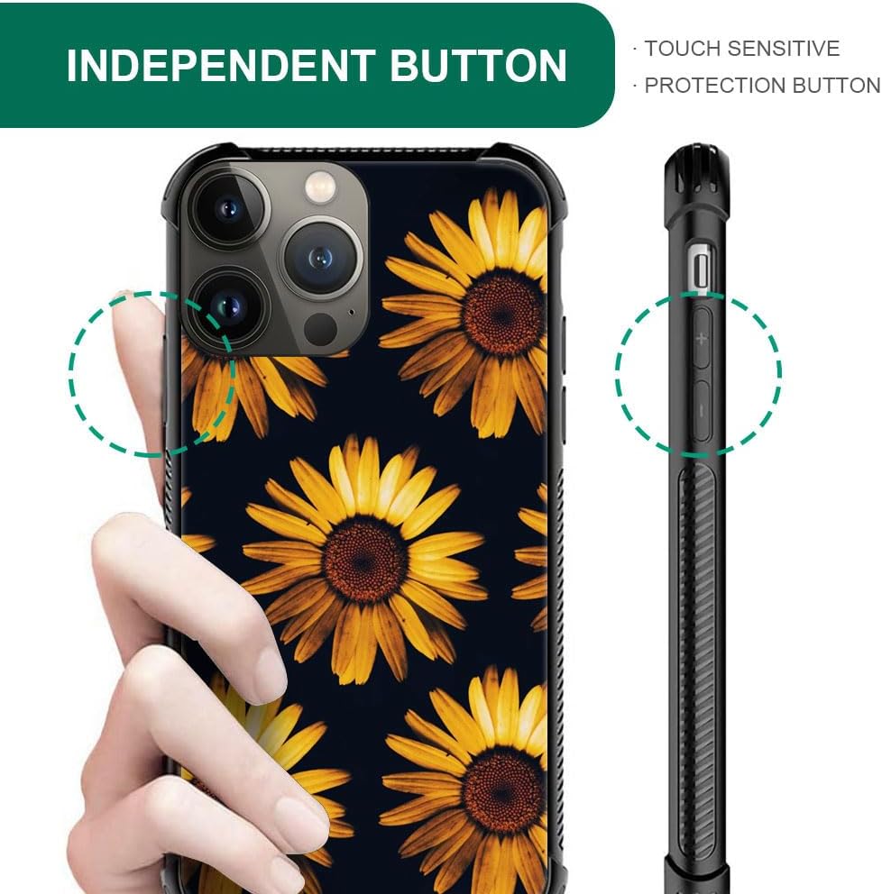 DAIZAG Funda compatible con iPhone 15 Pro Max, diseño Art Sunflower iPhone 15 Pro Max para hombre y mujer, protección completa, a prueba de golpes,