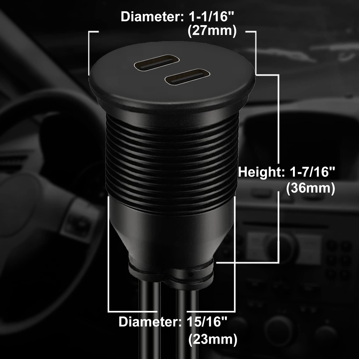 BATIGE – Cable USB de doble puerto tipo C 3.1 macho a hembra de 2 puertos tipo C 3.1 para montaje en coche, impermeable, extensión para panel de