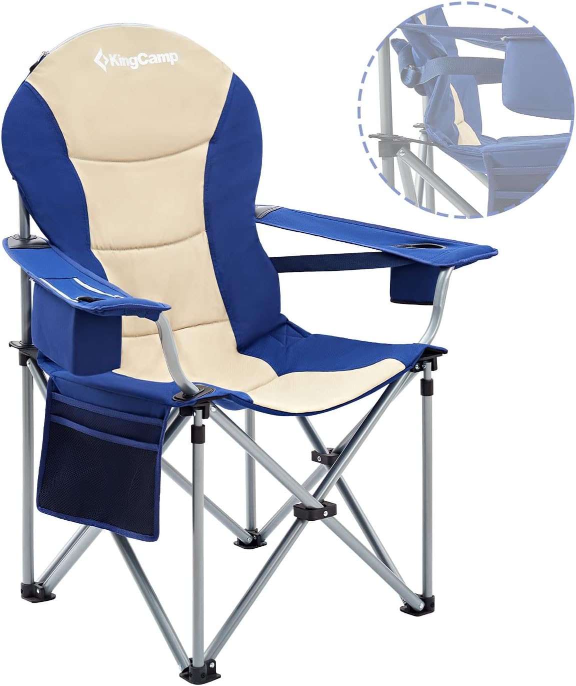 KingCamp Sillas de campamento con soporte lumbar con bolsa enfriadora, silla de campamento plegable acolchada para adultos con reposabrazos
