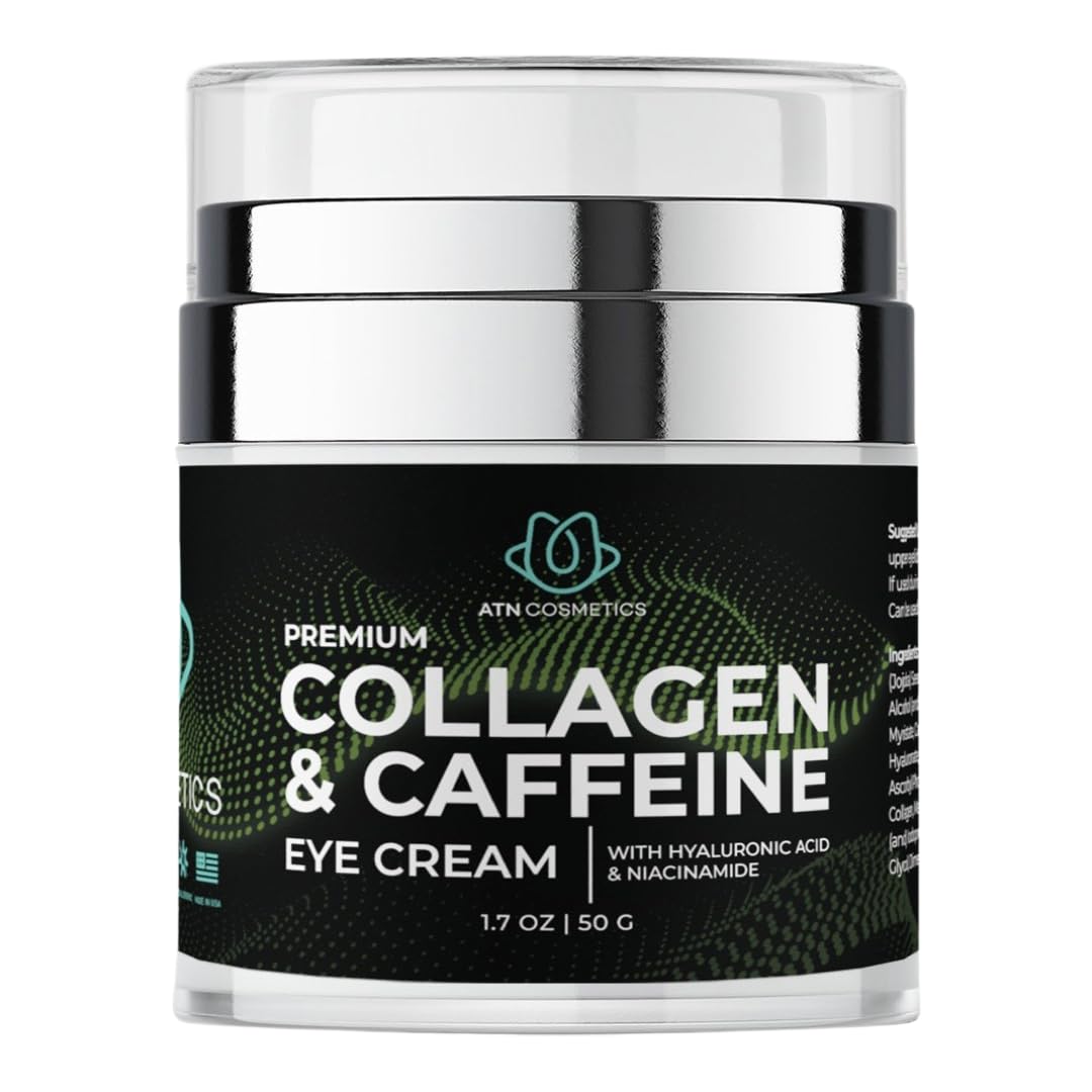 ATN Cosmetics Crema de ojos de colágeno y cafeína para todo tipo de pieles, crema de ojos para ojeras, arrugas e hinchazón, infundida con ácido