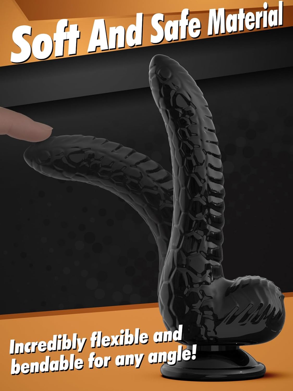 Consolador negro de 7.67 pulgadas con diseño de serpiente, consolador realista para estimulación del punto G, consolador de material seguro para el