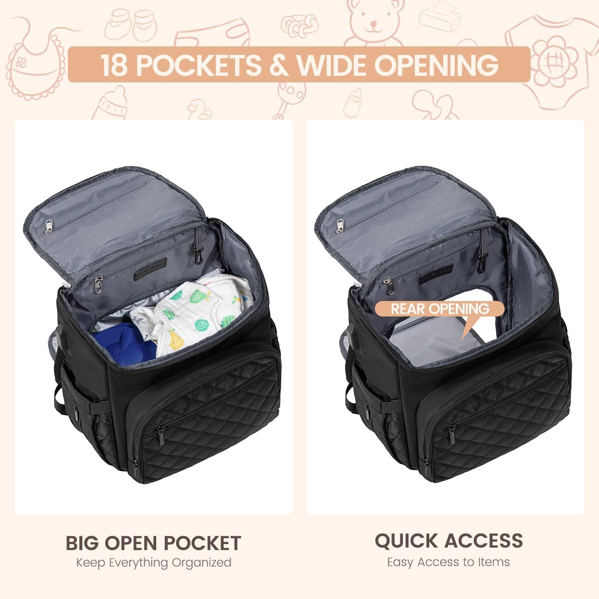 LOVEVOOK Mochila para pañales Bolsa de bebé de gran capacidad con cambiador portátil, mochila de viaje para bebés multifunción