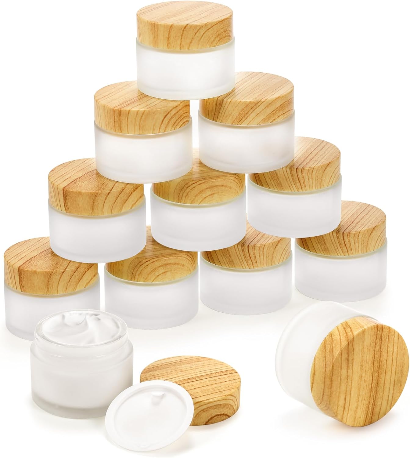 ZENFUN 16 recipientes de vidrio para cosméticos de 1.76 oz1.7 fl oz con tapas, botella de vidrio esmerilado de 1.7 onzas, pequeños frascos de