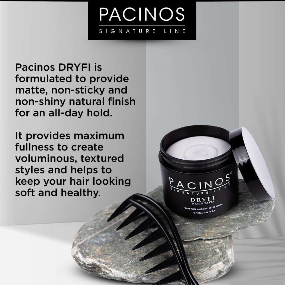 Pacinos DRYFI Pasta mate sin brillo, producto para el cabello de hombre de sujeción media a firme, ligero, ideal para todo tipo de cabello, crea