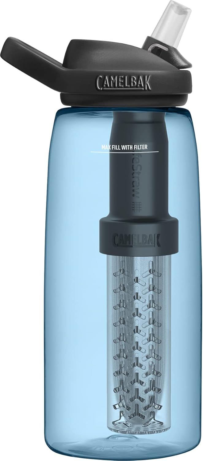 CamelBak eddy+ – Botella de agua con filtro de agua LifeStraw integrado de 2 etapas, para senderismo, mochileros, viajes y preparación para