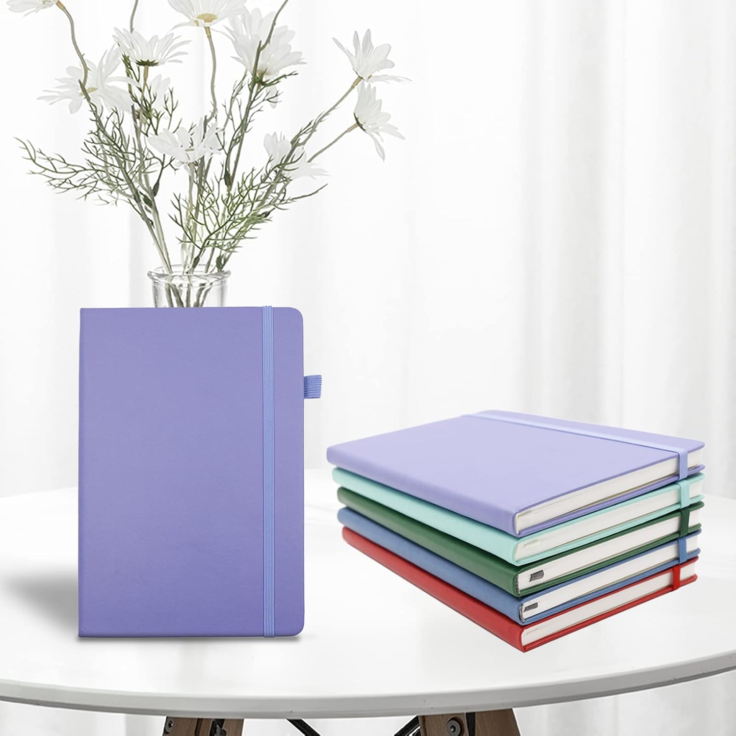 Deziliao Cuadernos rayados con bucle para bolígrafo, cuaderno de tapa dura para el trabajo, papel grueso de alta calidad de 3.53 ozm con bolsillo