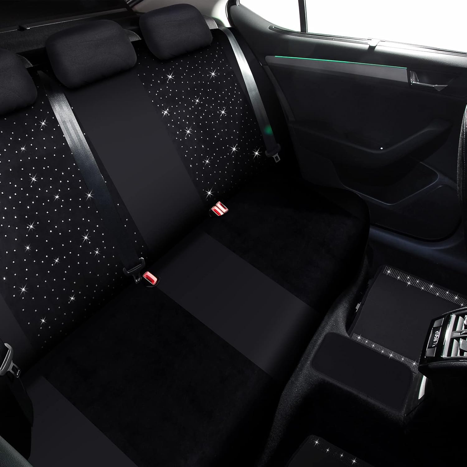 CHENGU Juego completo de 39 fundas de asiento de automóvil de tela de terciopelo brillante para mujer, accesorios brillantes para volante de mujer,