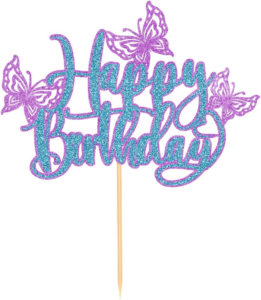 WRACKKIAR 13 Pcs Butterfly Cake Topper-Butterfly Happy Birthday cake topper-Girls Women’s Birthday Cake Party Decorations-Birthday Wedding Party
