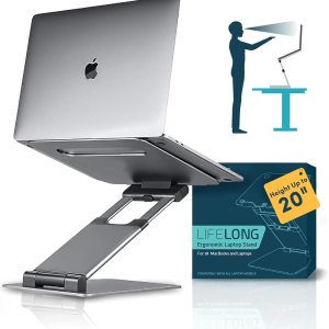 LIFELONG Soporte ergonómico para laptop para escritorio, altura ajustable de hasta 20 pulgadas, se adapta a todos los MacBook, laptops de 10, 15, 17
