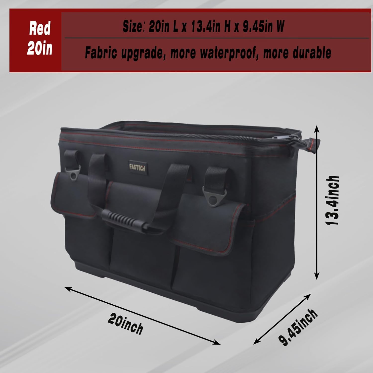 FASTECH Bolsa de herramientas inferior resistente de 20 pulgadas con boca ancha para almacenamiento de herramientas, portador y organizador, bolsa