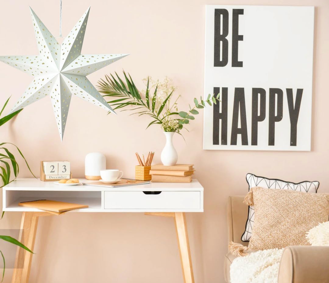 Linterna de papel con estrella de papel, pantalla colgante de Navidad, decoración para boda, fiesta de cumpleaños, decoración del hogar (M, blanco)